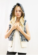 Fuax Fur Short Gilet with removeable hoody in blue leopard