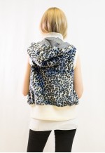 Fuax Fur Short Gilet with removeable hoody in blue leopard