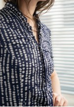 Vintage 80'S Navy Patterned Midi Short Sleeved Dress