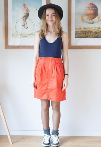 Navy and orange color block sleeveless dress