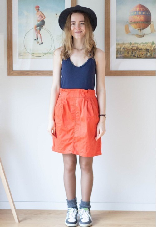 Navy and orange color block sleeveless dress