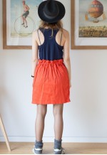 Navy and orange color block sleeveless dress