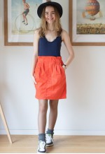 Navy and orange color block sleeveless dress