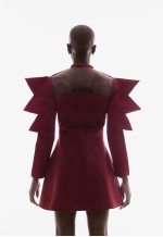 Structured choker mini dress in wine