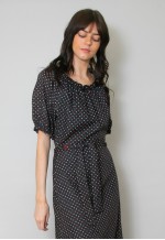 70's Black Vintage Short Sleeve Ladies Prairie Maxi Dress