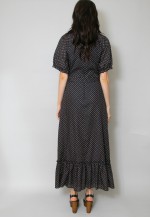 70's Black Vintage Short Sleeve Ladies Prairie Maxi Dress