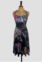 Vintage 70's Black Retro Print Halter Neck Dress