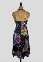 Vintage 70's Black Retro Print Halter Neck Dress