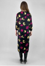 Vintage 50's Black Pink Yellow Floral Midi Dress