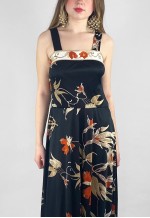 Vintage Duplo 70's Slip Black Floral Slip Maxi Dress