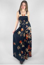 Vintage Duplo 70's Slip Black Floral Slip Maxi Dress