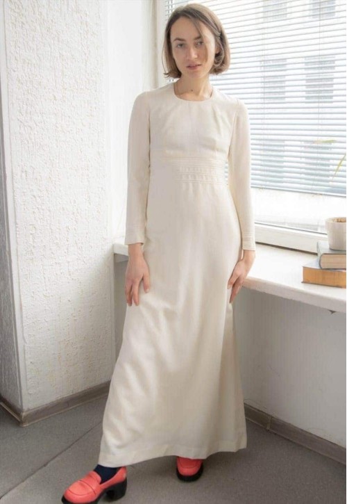 Vintage 70's Cream Maxi Long Sleeved Wedding Dress