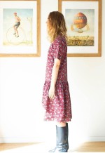 Dark red burgundy floral midi dress with peter pan collar