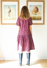Dark red burgundy floral midi dress with peter pan collar