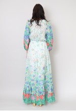 70's Vintage White Green Prairie Floral Maxi Dress