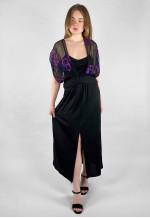John Marks 70's Black Purple Vintage Evening Maxi Dress