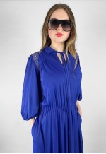 70's Blue Slinky Vintage 3/4 Bell Sleeve Midi Dress