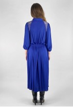 70's Blue Slinky Vintage 3/4 Bell Sleeve Midi Dress