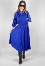 70's Blue Slinky Vintage 3/4 Bell Sleeve Midi Dress