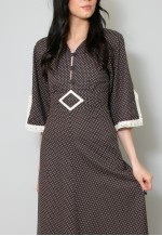 70's Vintage Brown Festival Boho Hippy Midi Dress