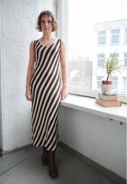 Vintage Brown/Beige Stretchy Maxi Dress