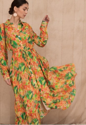 Multi-color Monet print Light Cotton Shirt Dress