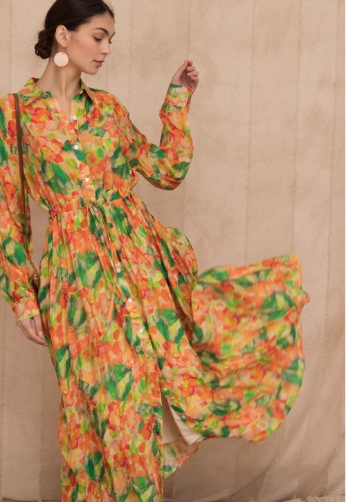 Multi-color Monet print Light Cotton Shirt Dress