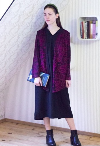 Black and purple floral two layers vintage dress