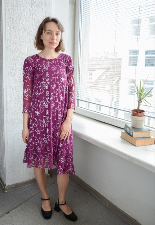 Vintage Midi Sequin Embroidered Dress In Purple