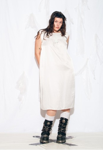 Vintage 50s Satin Slip Dress in White