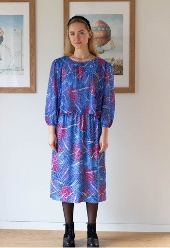 Blue and red striped herringbone vintage dress