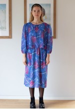 Blue and red striped herringbone vintage dress
