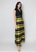 70's Ladies Black Dress Sleeveless Yellow Gold Lurex Maxi