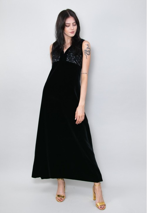 Special Offer 70's Vintage Vera Mont Black Vintage Sequin Maxi Dress