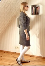 Brown and black checked knitted peplum dress