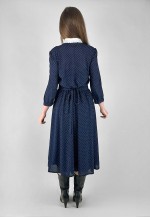 70's Vintage Blue White Polka Dot Ruffle Ladies Midi Dress