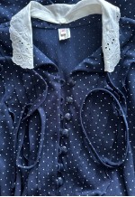 70's Vintage Blue White Polka Dot Ruffle Ladies Midi Dress