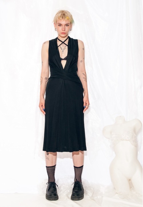 Vintage Y2K Evening Dress in Ruched Black
