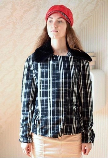 Black and white checked wool aviator jacket