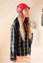 Black and white checked wool aviator jacket