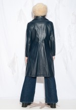 Vintage 70s Leather Trench Coat in Blue