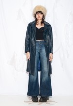 Vintage 70s Leather Trench Coat in Blue