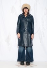 Vintage 70s Leather Trench Coat in Blue