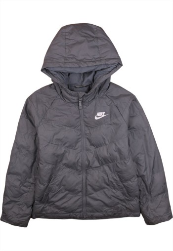 90's Swoosh Hooded Puffer Jacket Medium Grey